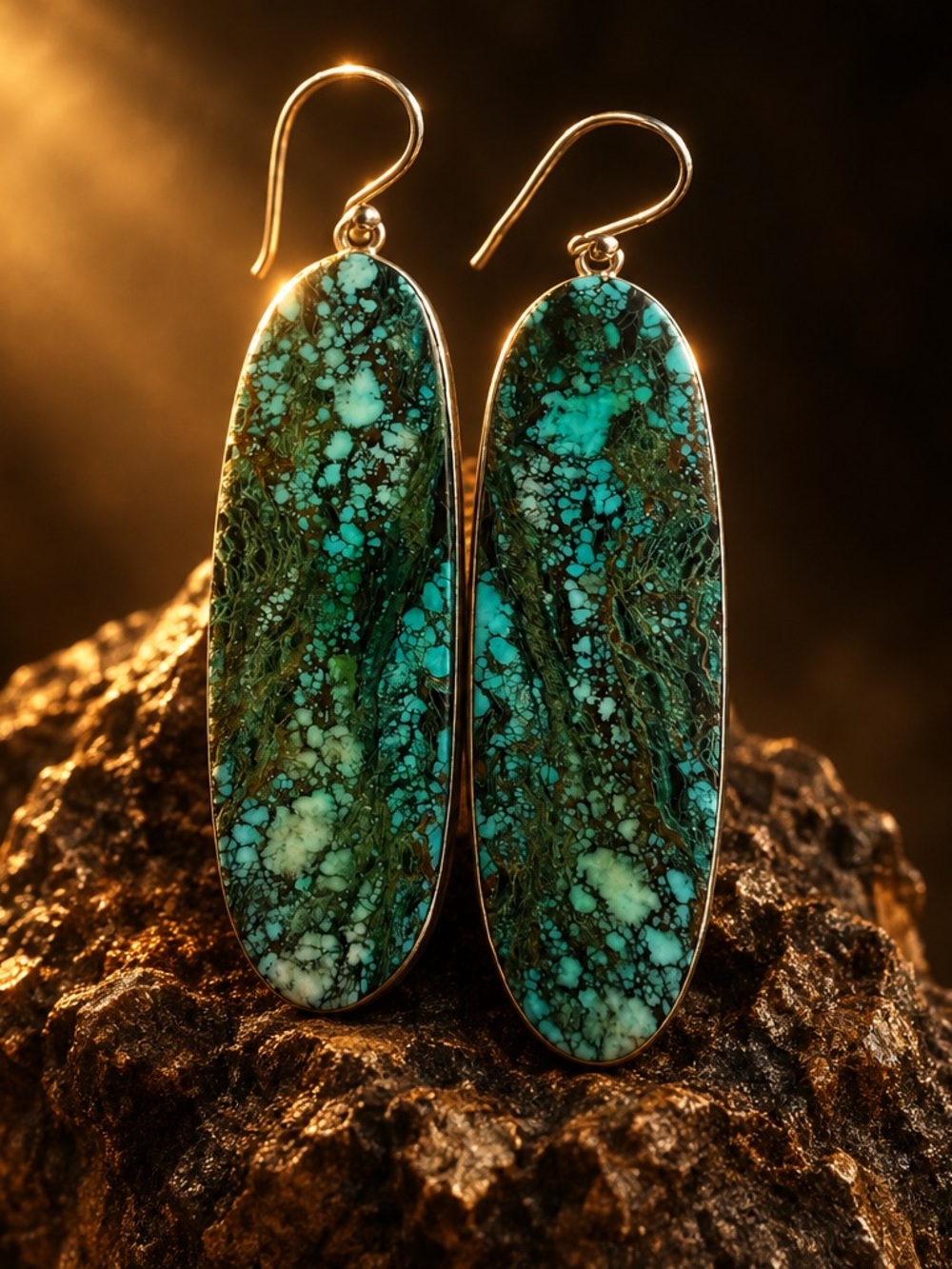 Turquoise Mosaic Oval Drop Earrings - Women's Jewelry